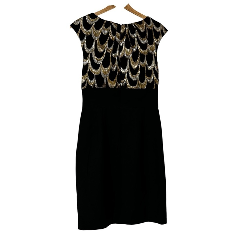 Trina Turk Black Metallic Embroidered Dress Size 6 Wool Silk Blend Mob Wife - Picture 5 of 7